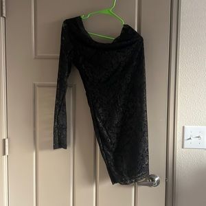 One Shoulder Black Flower Mesh Mini Dress